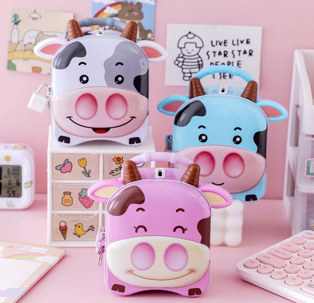 Cute cow design tin/ Metal piggy bank with lock and key Piggy Bank KidosPark