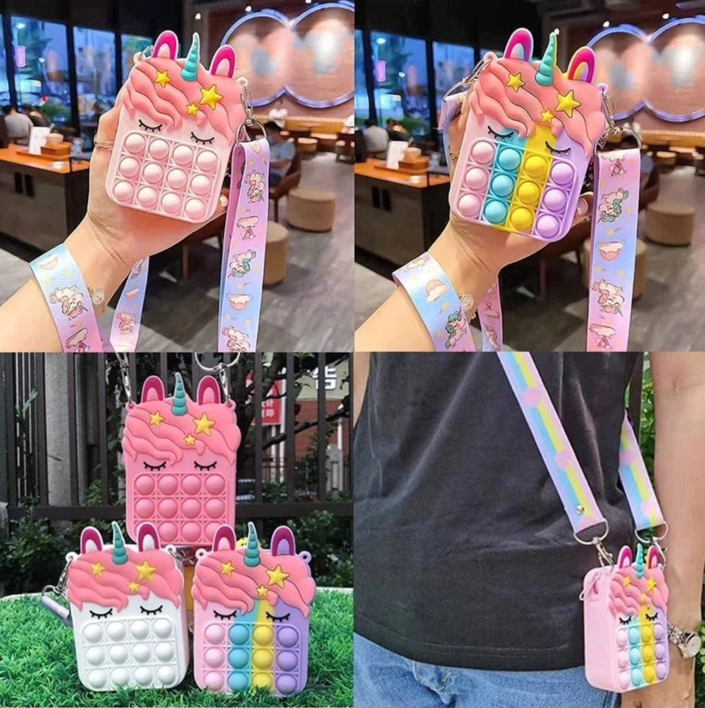 Cute unicorn pop it Silicone coin/ sanitizer/ makeup pouch Bags and Pouches KidosPark