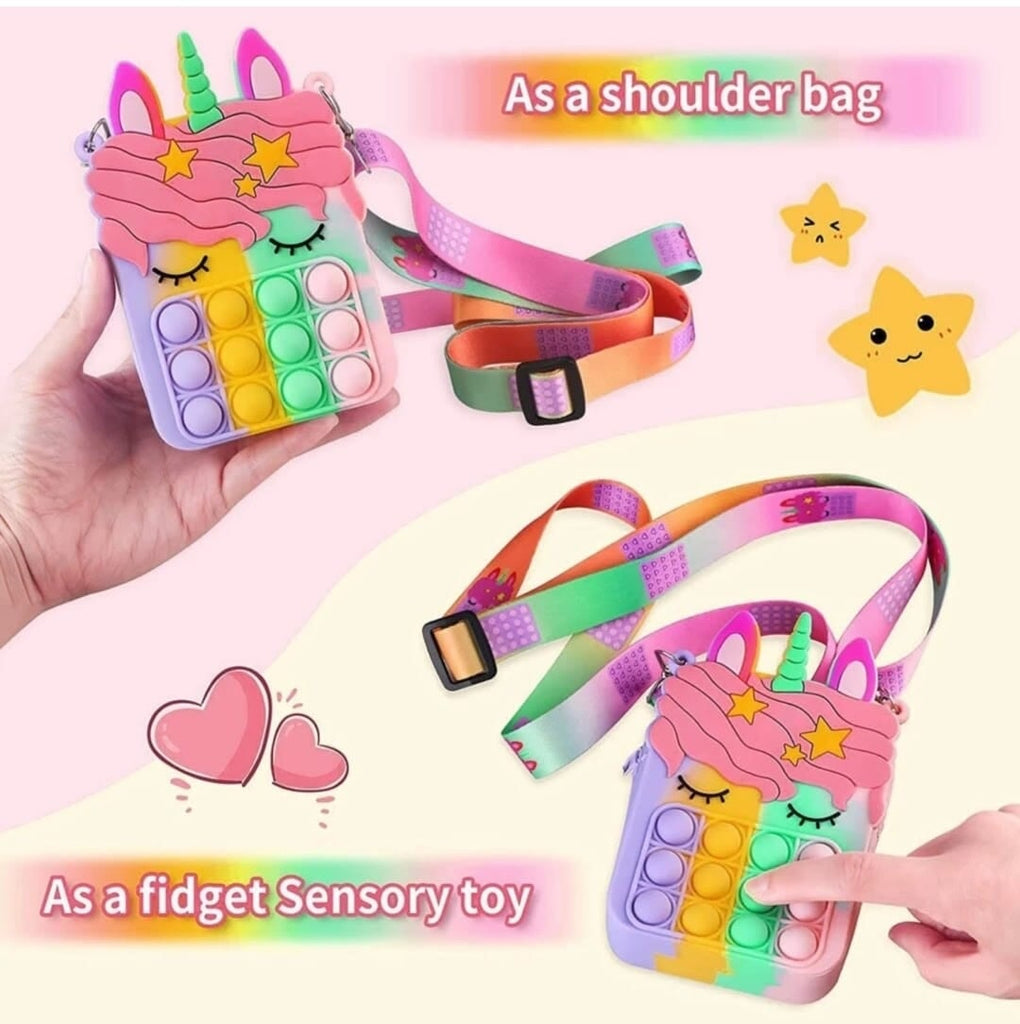 Cute unicorn pop it Silicone coin/ sanitizer/ makeup pouch Bags and Pouches KidosPark