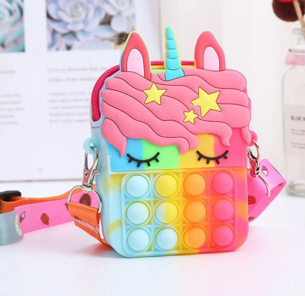 Cute unicorn pop it Silicone coin/ sanitizer/ makeup pouch Bags and Pouches KidosPark