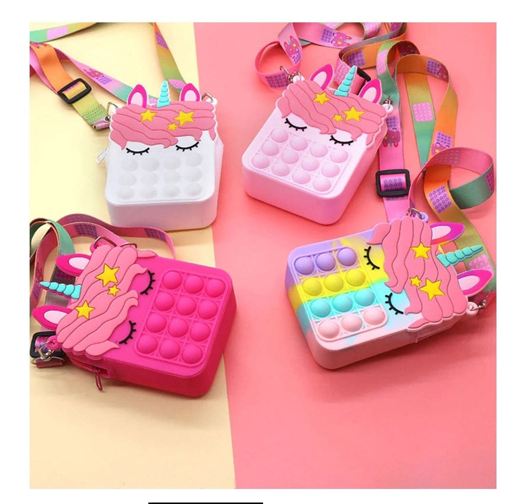 Cute unicorn pop it Silicone coin/ sanitizer/ makeup pouch Bags and Pouches KidosPark