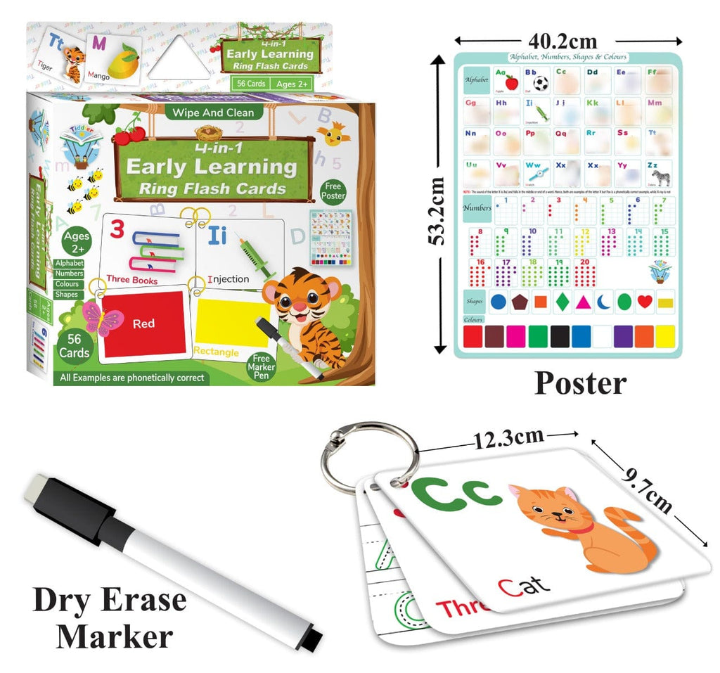 Enhance Early Learning with 4-in-1 Educational Flashcards | Complete Set for Phonics, Numbers, Colors, and Shapes Educational toy Tiddler India