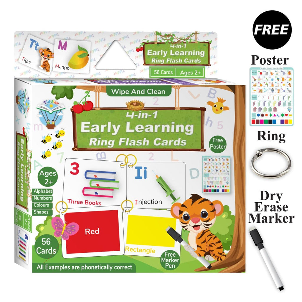 Enhance Early Learning with 4-in-1 Educational Flashcards | Complete Set for Phonics, Numbers, Colors, and Shapes Educational toy Tiddler India