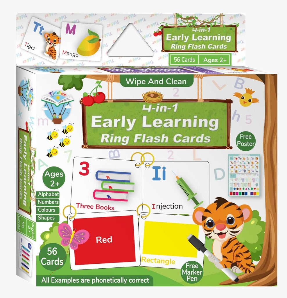 Enhance Early Learning with 4-in-1 Educational Flashcards | Complete Set for Phonics, Numbers, Colors, and Shapes Educational toy Tiddler India