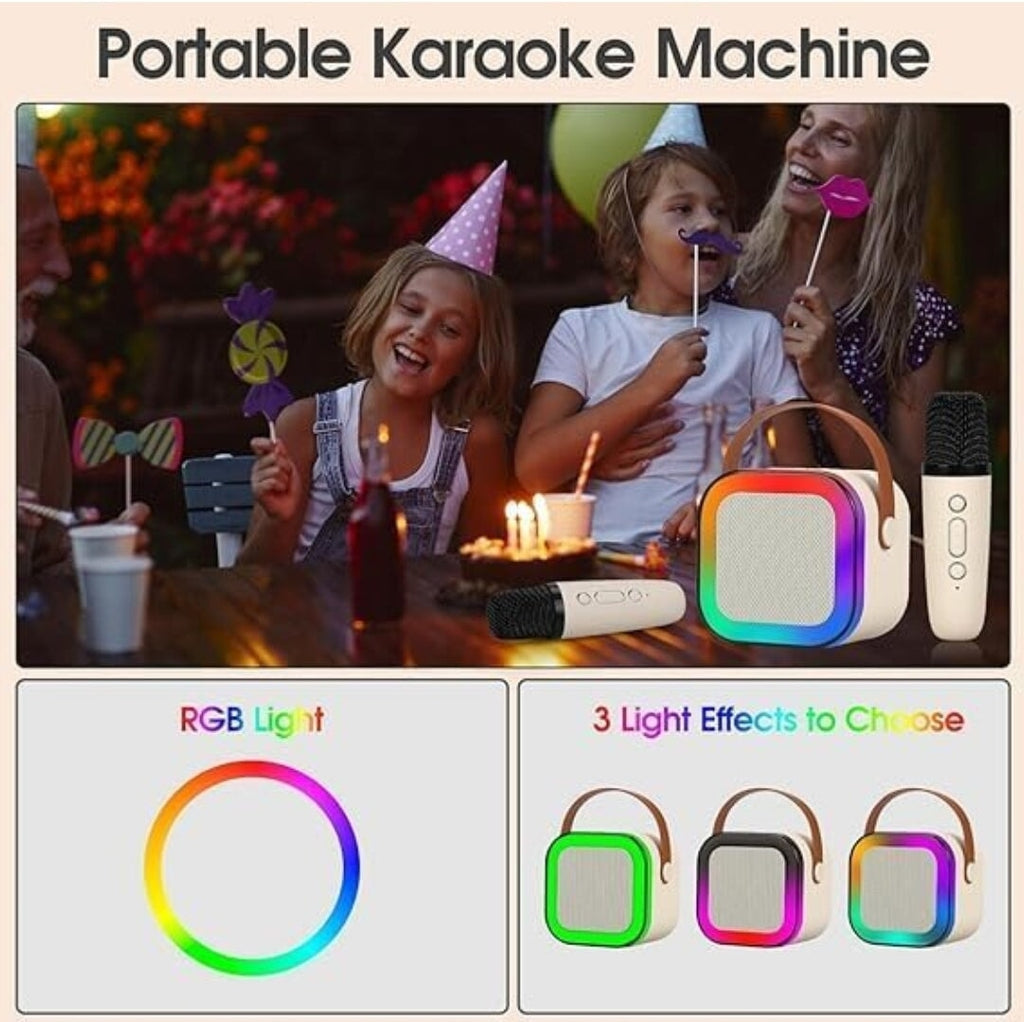 Mini Karaoke Machine with Wireless Microphone and LED Light Headphones KidosPark