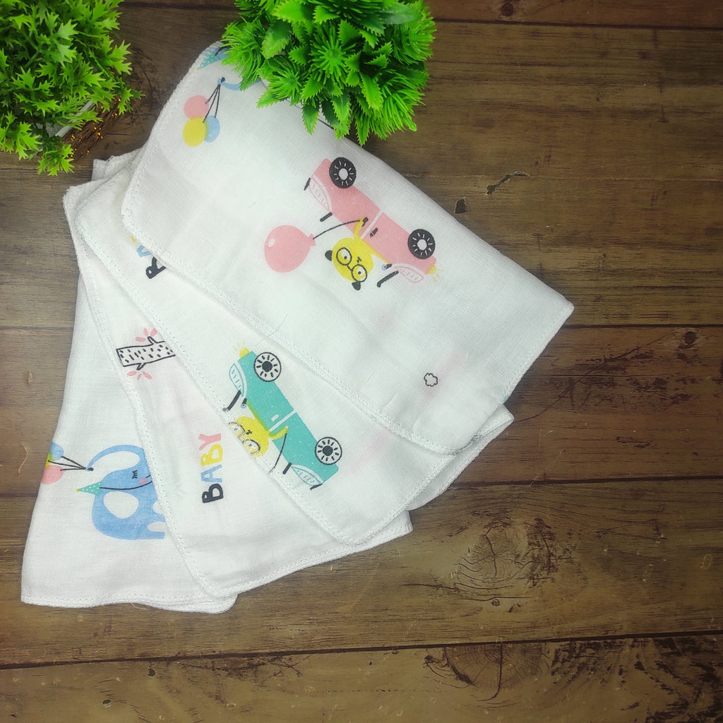 Premium Cotton Baby Washcloths: Soft, Absorbent, Reusable, Random Print - Pack of 4 Kidospark
