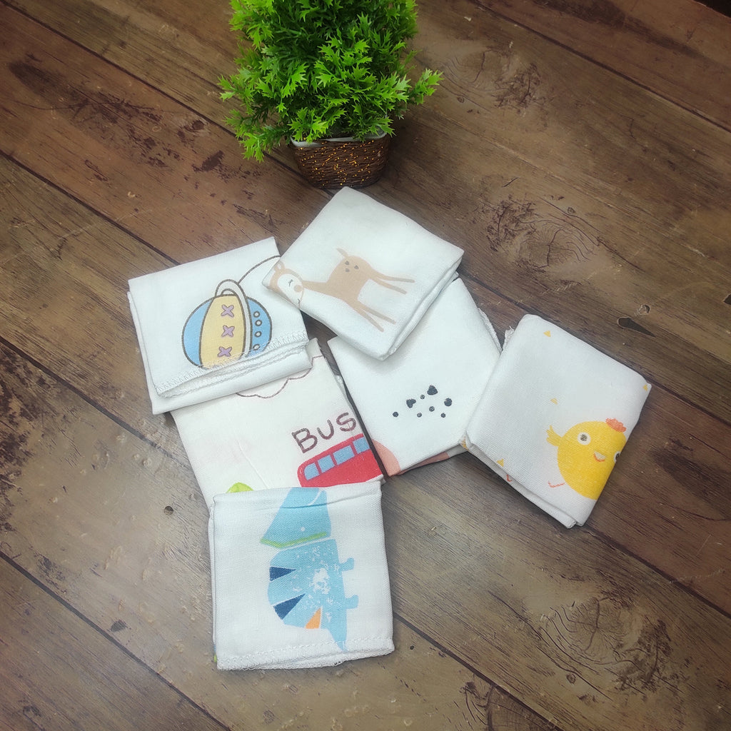 Premium Cotton Baby Washcloths: Soft, Absorbent, Reusable, Random Print - Pack of 6 Kidospark