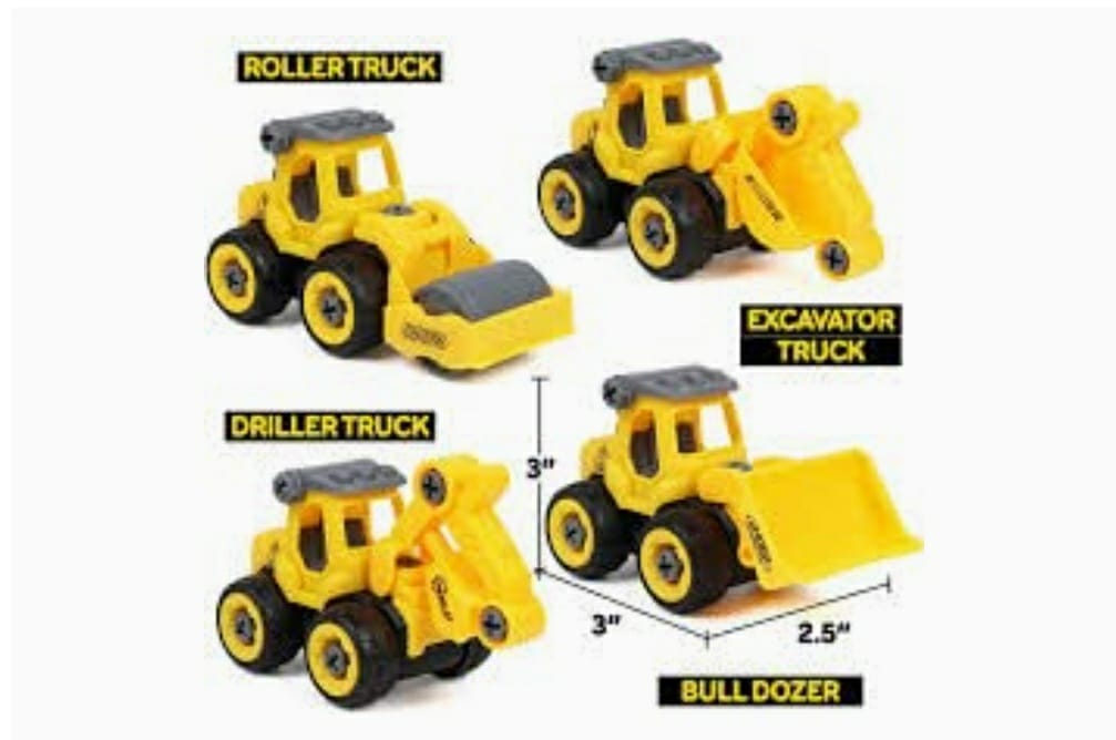 Set of 4 Assemble disassemble Construction vehicles DIY toys Cars and Car Tracks KidosPark